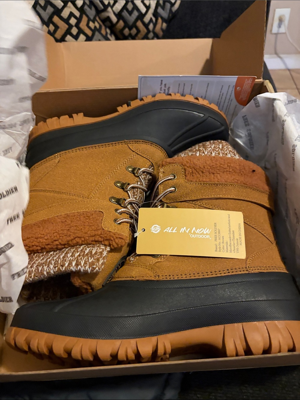 All In Now Men’s Tan Insulated Rain & Snow Boots
